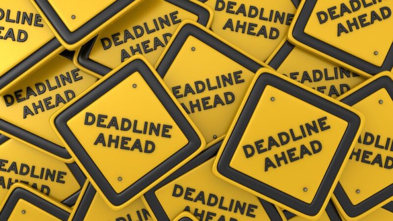 DEADLINE AHEAD Road Sign 3D Rendering