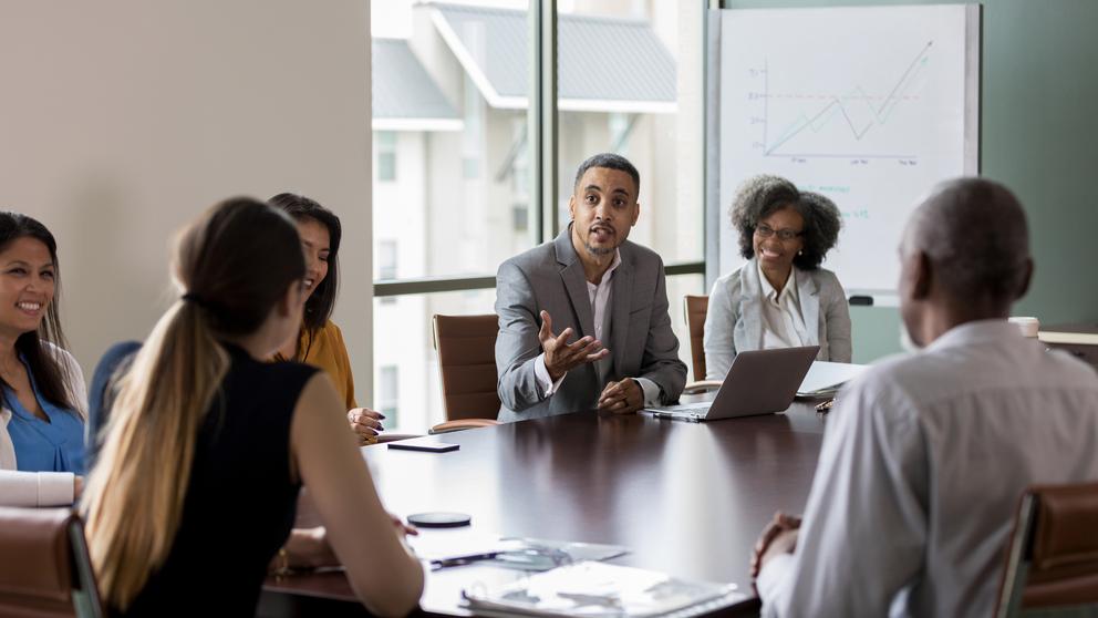 Businessman makes a point during meeting