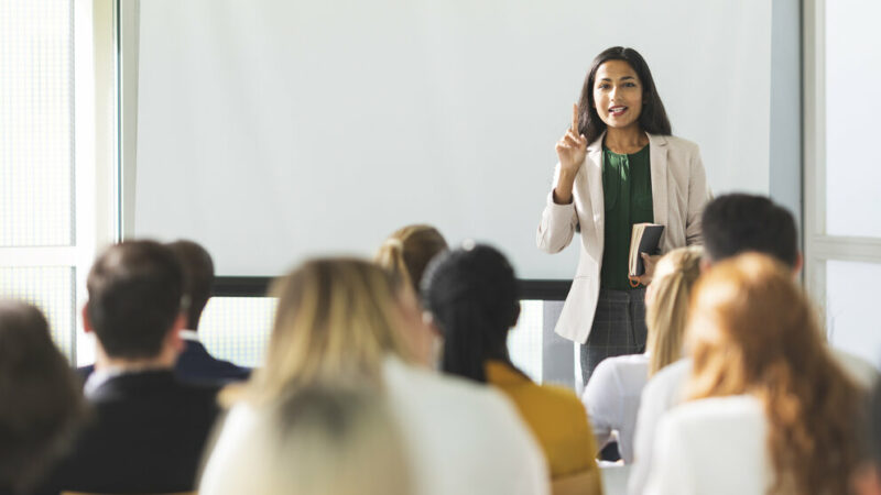 Businesswoman holding a speech