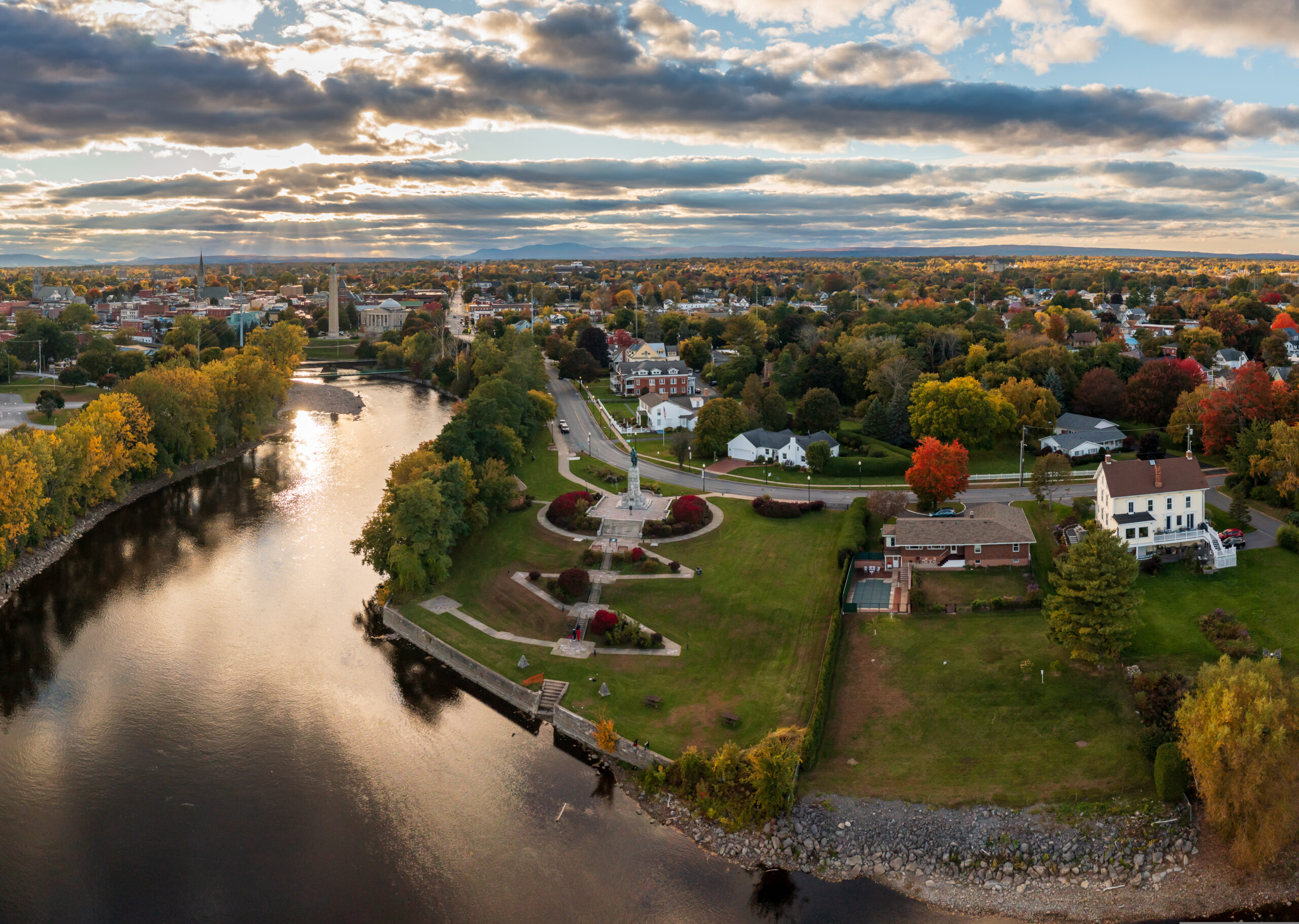 Aerial panorama over Plattsburgh iN New York state